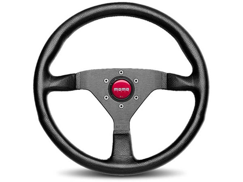 MOMO Monte Carlo Black Leather Red Horn Steering Wheel